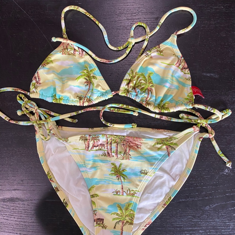 Vintage 1990’s Esprit Tropical Print Bikini with Blue and Green Accents